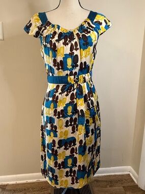 Mint Jodi Arnold chic midi dress colorful abstract floral SZ 4